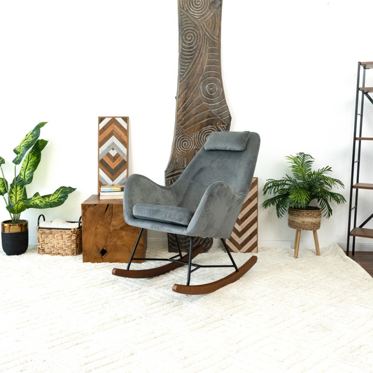 Chelsea Grey Velvet Rocking Chair, Comfort And Style For Home, Light Gray, Velvet, 38.5  H X 27.5  W X 36  D For Living Room Bedroom Waiting Room