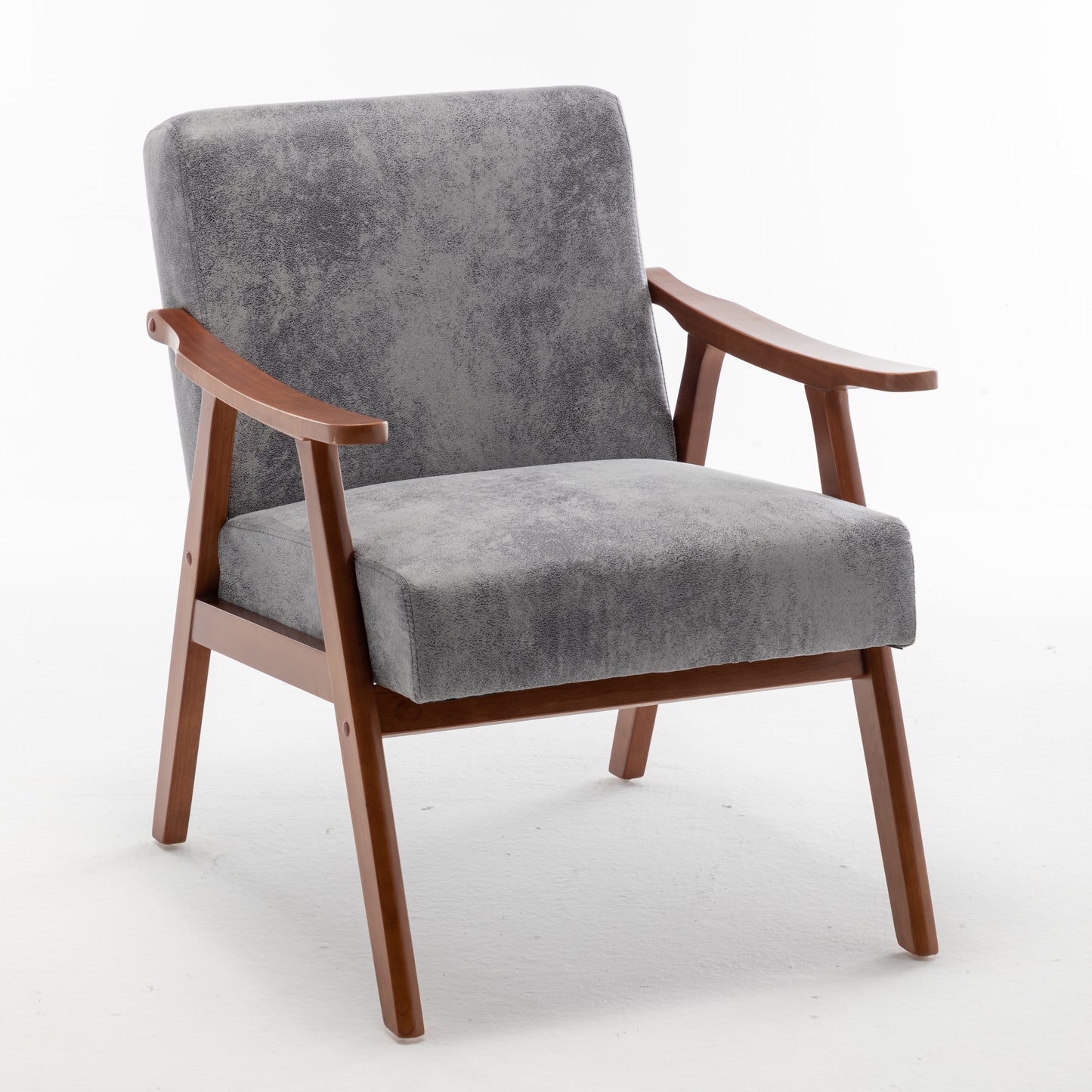 Accent Chair With Microfiber Upholstery And Solid Wood Frame, Classic Mid-Century Modern Living Room Furniture For Extra Seating, Grey