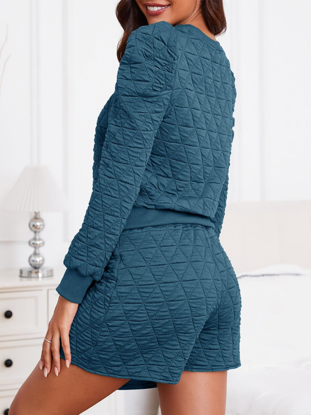Fisoew Women's 2 Piece Lounge Wear Set Long Sleeve Argyle Sweatshirts And Wrap Skorts Casual Sets