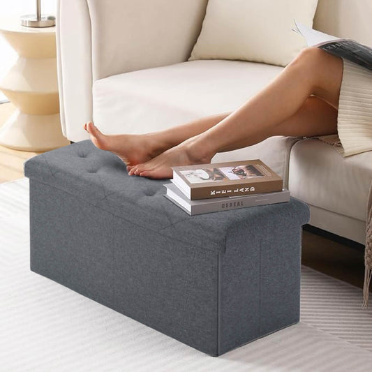 Folding Storage Ottoman Bench, Ottoman Foot Rest, End Of Bed Bench, Storage Chest, For Living Room, Bedroom, Entryway, 35 Inches, Gray