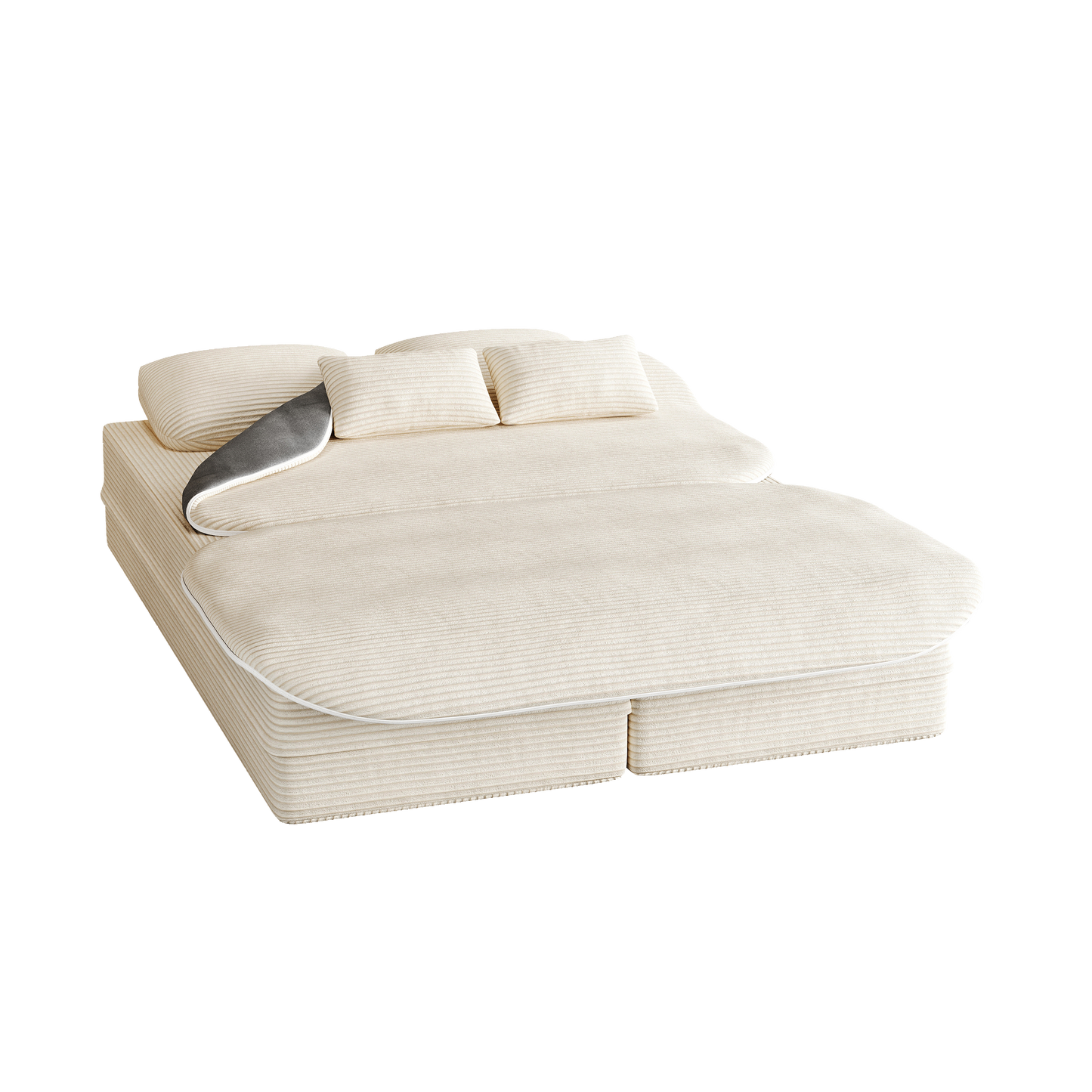 75  2-in-1 Foldable Sofa,Convertible Sleeper Foam Sofa Bed With Multi Functional Blanket, Corduroy Floor Folding Sofa Bed,  Floor Sofa Lounge Sofa For Living Room Bedroom Lounge Studio