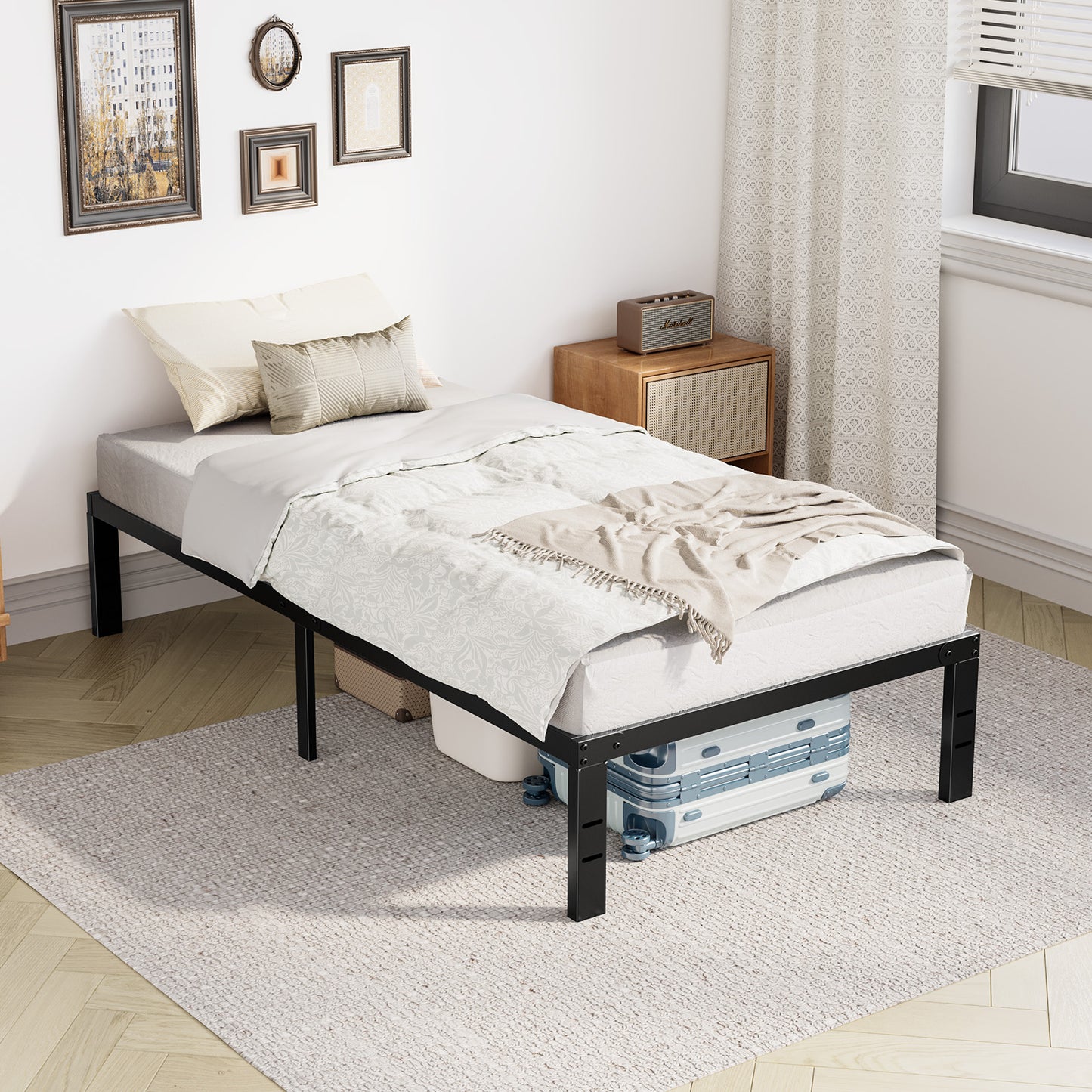 Heavy Duty Metal Bed Frame With Sturdy Steel Slat Support, No Box Spring Needed