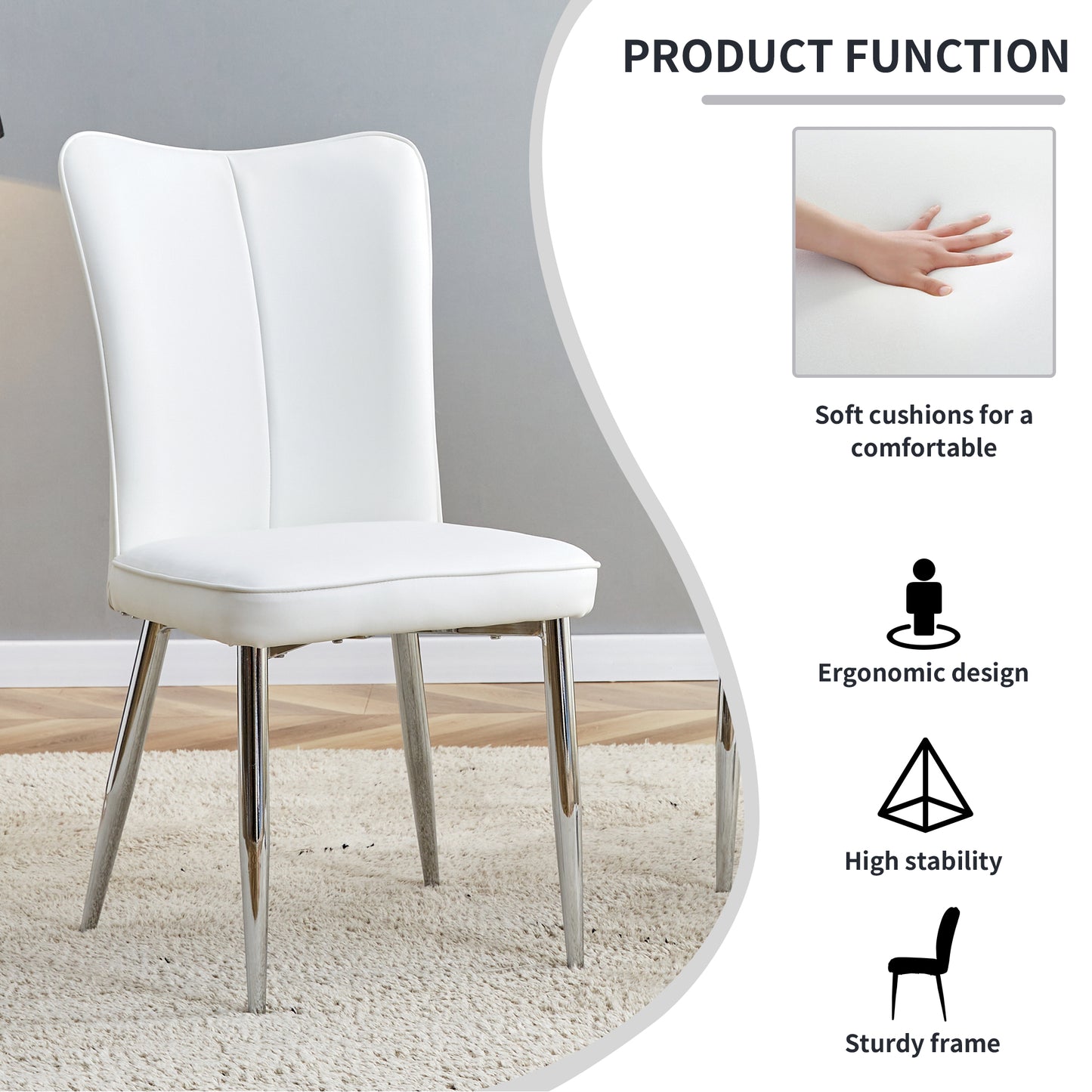 Modern Minimalist Dining Chairs, Office Chairs. 2-piece Set Of White PU Seats With Silver Metal Legs. Suitable For Restaurants, Living Rooms, And Offices.W1151116745