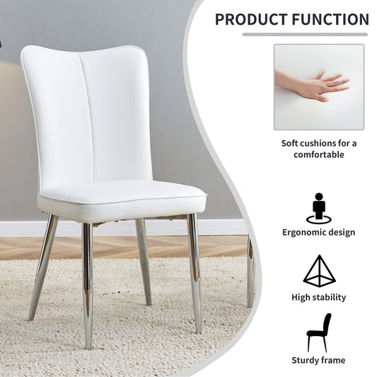 Modern Minimalist Dining Chairs, Office Chairs. 2-piece Set Of White PU Seats With Silver Metal Legs. Suitable For Restaurants, Living Rooms, And Offices.W1151116745