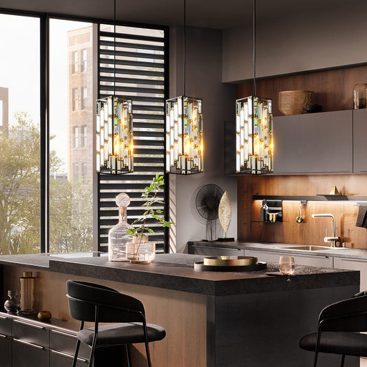 4in Modern Crystal Pendant Light - 3 Pack, Adjustable Hanging Ceiling Lamp With Crystal Prism Design For Dining Room, Kitchen Island, And Living Room -Black Finish