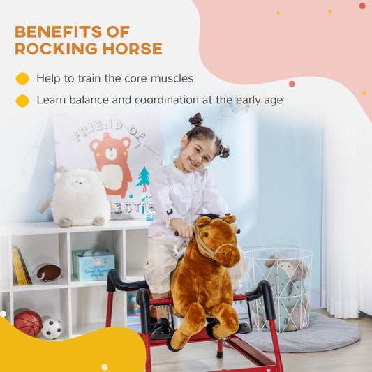 Kids Spring Rocking Horse, Ride On Horse For Girls And Boys With Animal Sounds, Plush Animal Ride-on Toy With Soft Feel, Interactive Toy For Kids, Light Brown