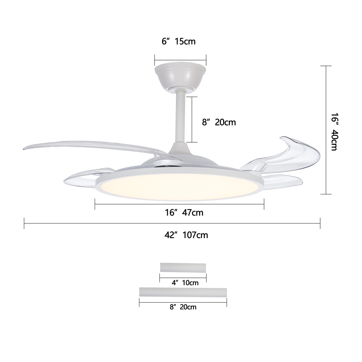 Retractable Ceiling Fans With Lights,42 Inch Ceiling Fan With Light And Remote Control,Flush Mount,DC Reversible,3CCT,Low Noise,White Ceiling Fan For Bedroom,Living Room,Kitchen,Indoor