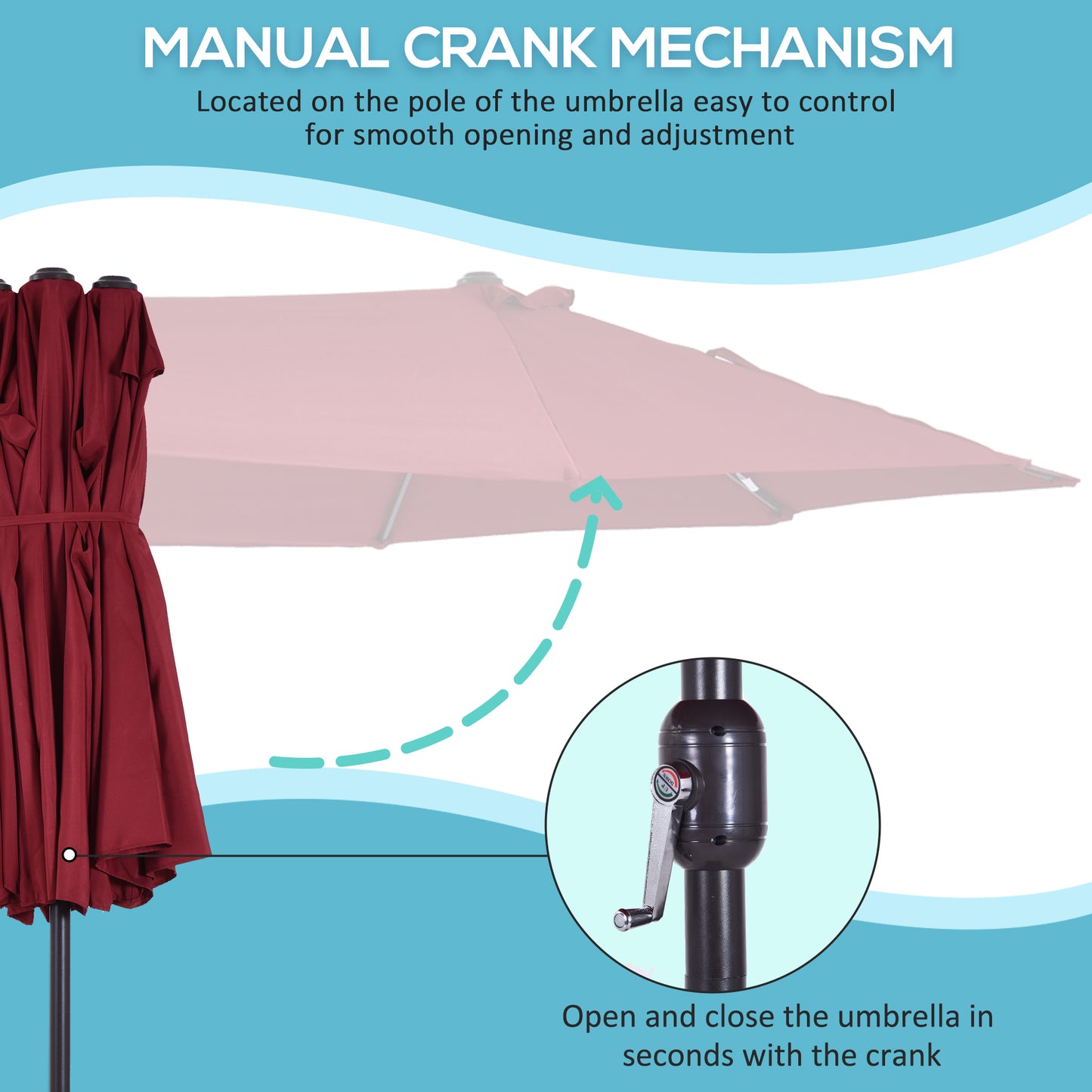 Extra Large 15 Ft Patio Umbrella, Double-Sided Large Outdoor Umbrella With Crank Handle And Air Vents For Backyard, Deck, Pool, Market, Wine Red