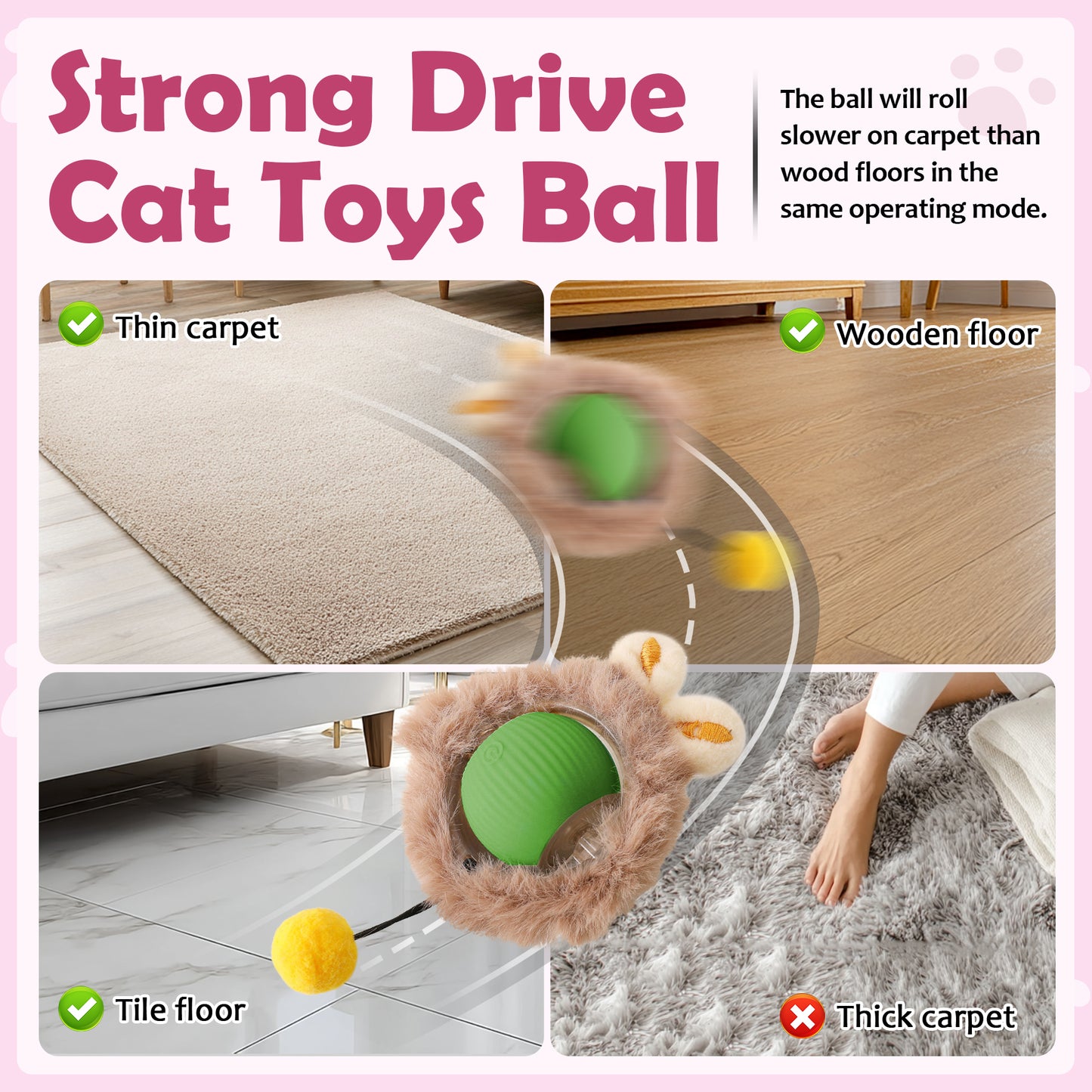 Interactive Toys Ball For Cats, Dog,Agile Moving Cat Ball ,Motion Activated Automatic Moving Ball With Lights,with Fluffy Tail And Bunny Ears For Indoor Pets