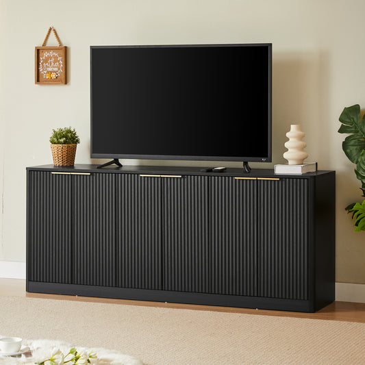 67-inch Modern Wavy Sideboard, Curved Contour Design Storage Cabinet, 6-door Cabinet With Storage Function, Suitable For Kitchen   Bedroom   Living Room, Black, 67.0 L X 15.7 W X 27.7 H