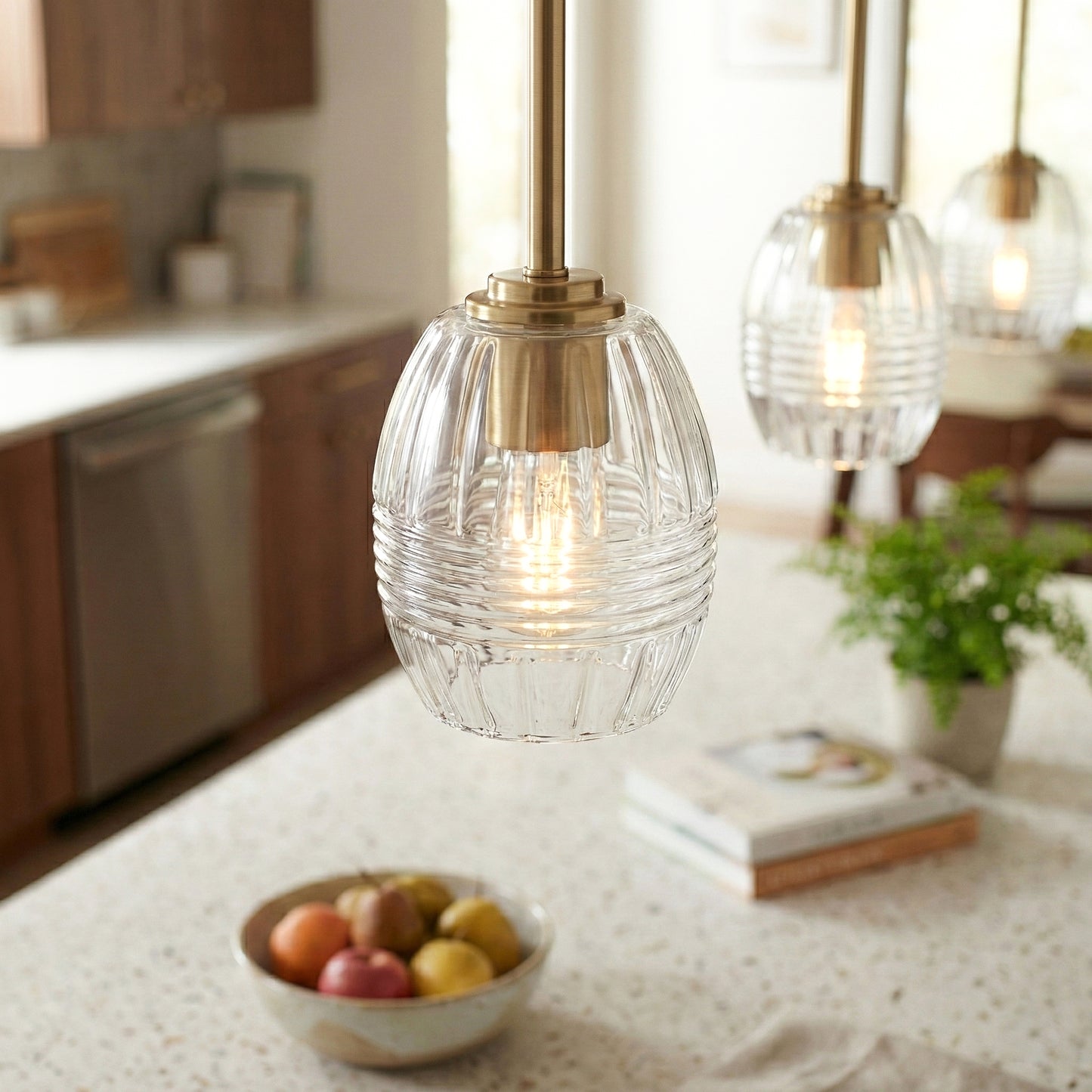 Vista Single Pendant Chain Hanging Light With Clear Glass - Satin Brass