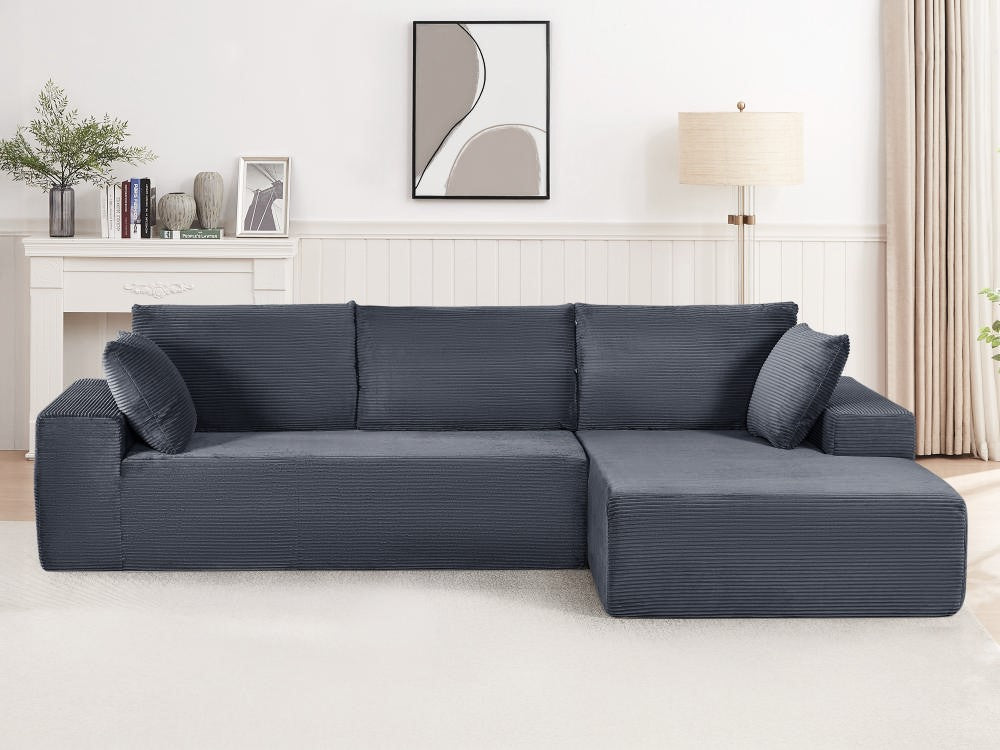 CozyForm Convertible Sectional Sofa In Soft Corduroy, Modern Comfy Couch With Full Foam Cushioning, Cozy Sleeper Sectional For Living Room, Bedroom, No Assembly Required, Dark Gray - Right Facing