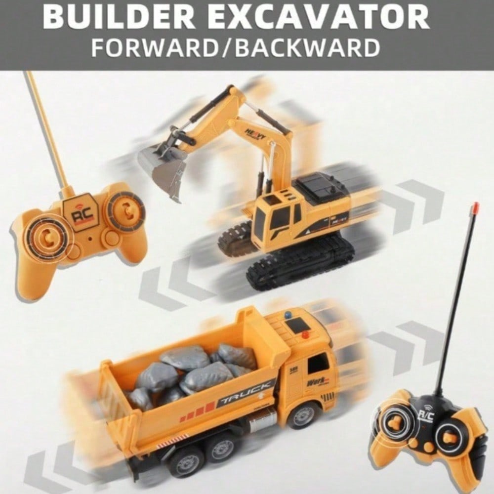 RC Dump Truck And Excavator Set, 2 In 1 Remote Control Construction Vehicles With Realistic Sounds And Lights, Perfect Holiday Gift, Toy Cars, Outside Toys, Carro Control Remoto, Remote Control Toys