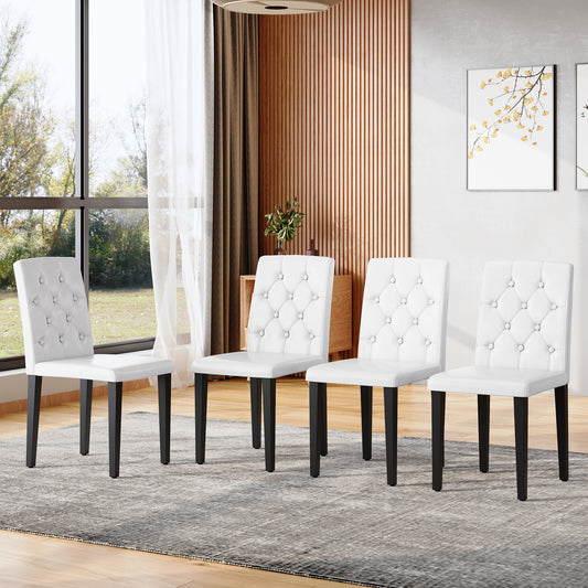 4-pack White PU Dining Chairs Ergonomic Buckle Backrest, 35 Inches High, Black Metal Legs,Combines Comfort And Texture.Perfectly Suitable For Family Dining Rooms, Hotel Banquet Halls,etc.W1151P295718
