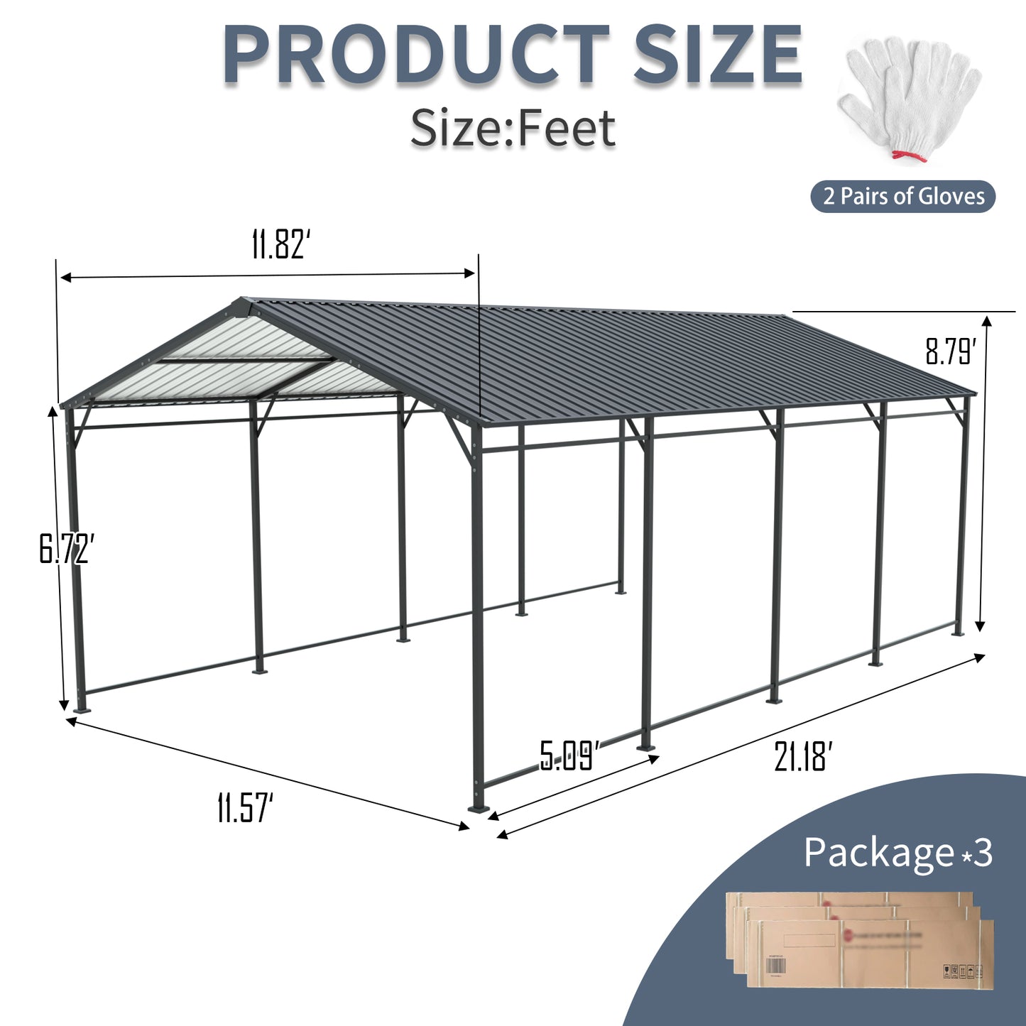 12x21 FT Carport, Heavy Duty Carport With Galvanized Steel Roof And Frame, Metal Carport Large Garage For Cars, Trucks, Boats & Tractors