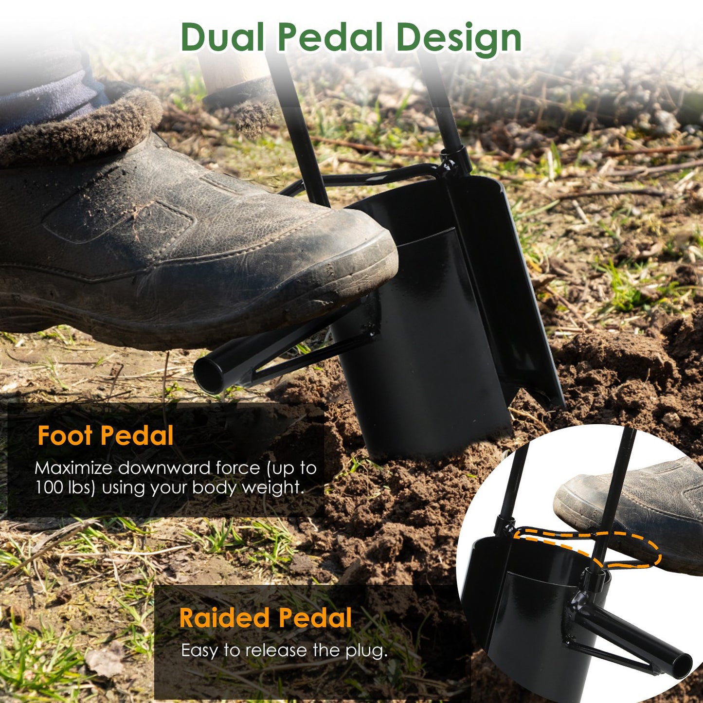 1Set 5 In 1 Bulb Planter Tool Long Handle Gardening Bulb Transplanter With Gloves Brush Serrated Base Dual Pedal Digging Holes To Plant Tulips Iris Daffodil