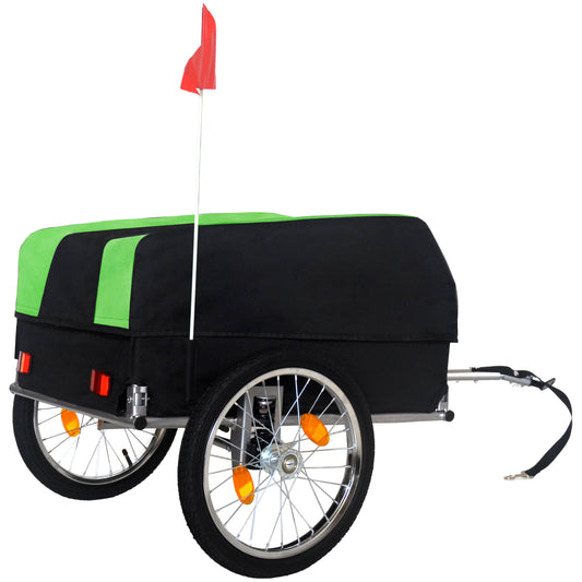 Heavy- Duty Bike Cargo Trailer With Removable Waterproof Cover -  88 Lbs Capacity  16  All- Terrain Wheels & Foldable Design For Camping  Groceries  Green Black