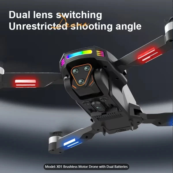 2026 New Foldable Quadcopter Drone X01 Features: 4.5-inch Independent Display Screen Triple Cameras USB Charging Remote Controller Motorized Adjustable Camera Real-time Screen Image Transmission 360°
