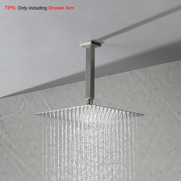 Shower Arm With Flange, 1/2 NPT Tapered Threads, Rain Shower Head Arm, Ceiling Mounted Shower Extension Arm