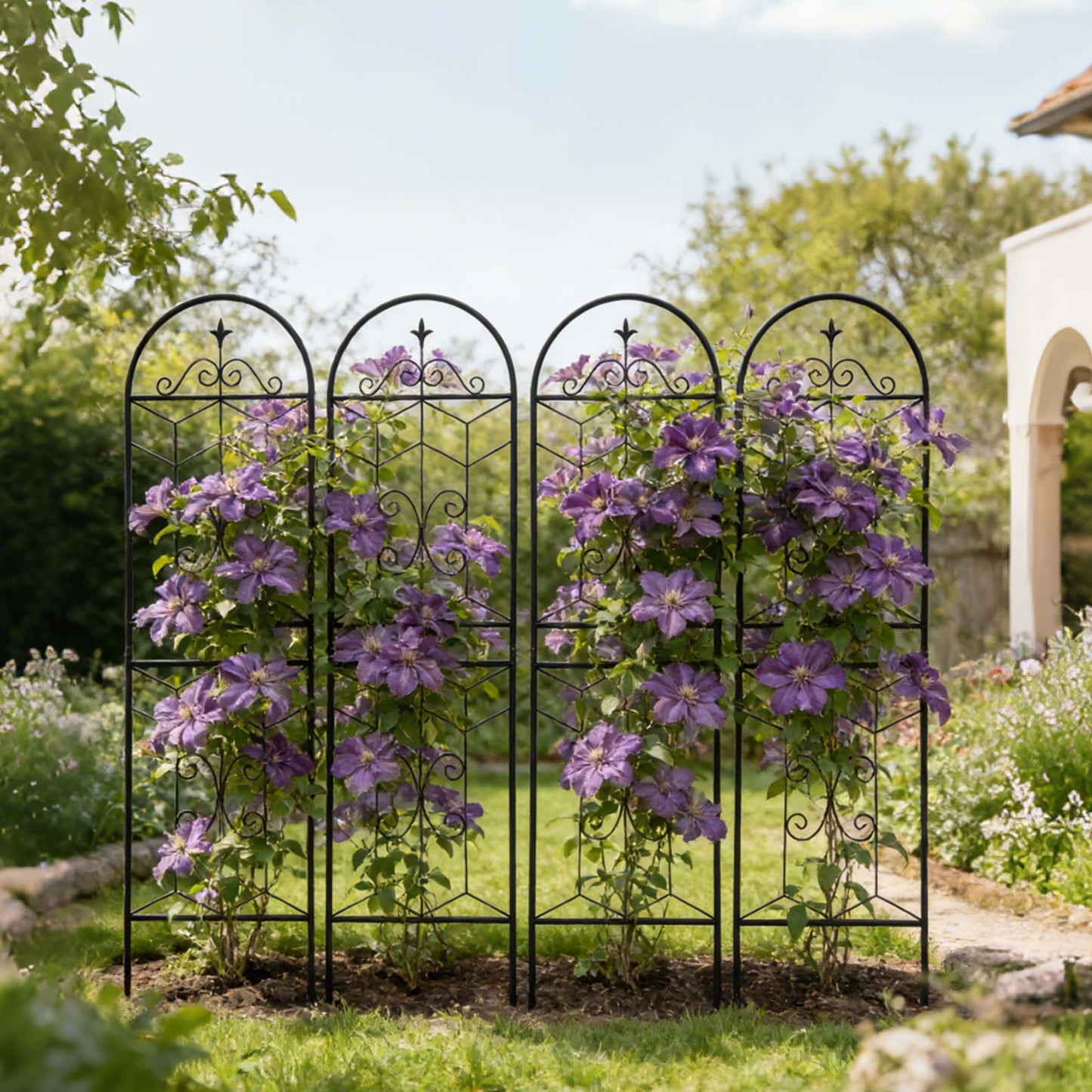 4 Pack Metal Garden Trellis 71  X 19.7  Rustproof Trellis For Climbing Plants Outdoor Flower Support Black