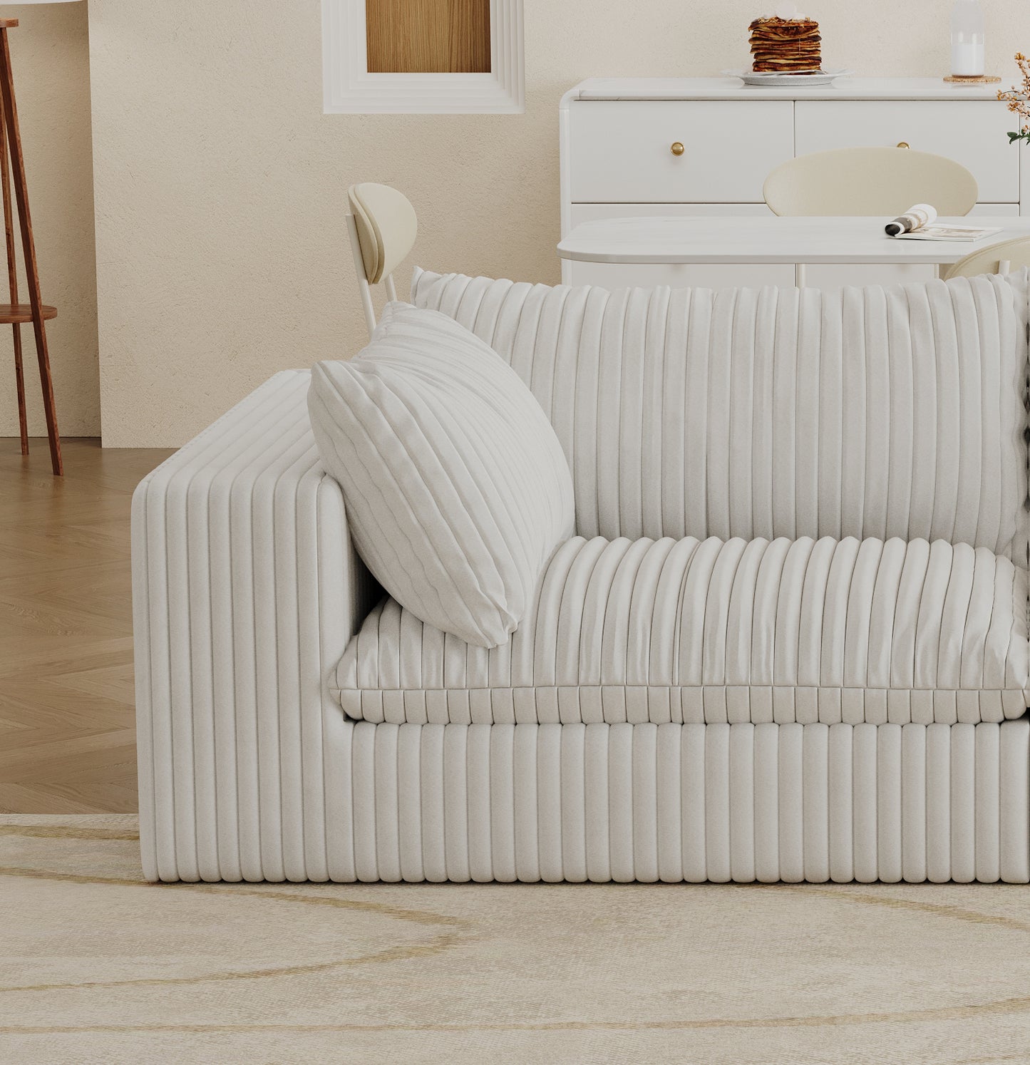 Cloud Sofa,Corduroy Fabric,Deep Seat Couches,Double-layer Design,Removable  Cushion,No Assembly, DIY Combination For Living Room, Bedroom,Conference Room ,Apartment,White