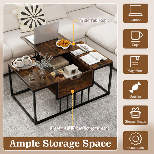Lift Top Coffee Table Modern Center Table With Hidden Storage Compartment With Anti-slip Feet For Living Room, Reception Room Or Office