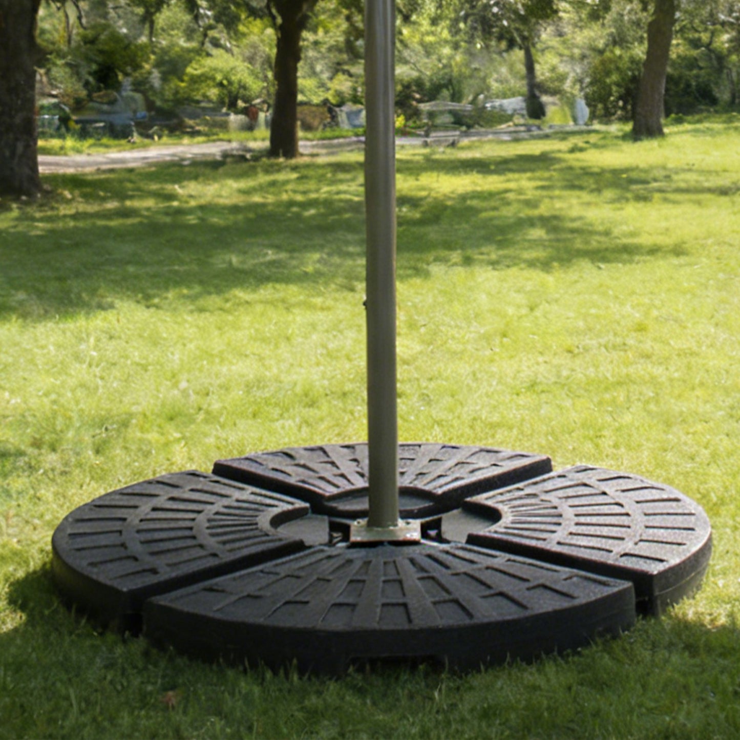 Heavy-Duty Fan-Style Cantilever Umbrella Base, 4-Panel Refillable With Water Sand  220 Lbs , Weatherproof HDPE With Metal Lock Hooks, Stackable & Portable, Black  For Backyard, Lawn, Pool