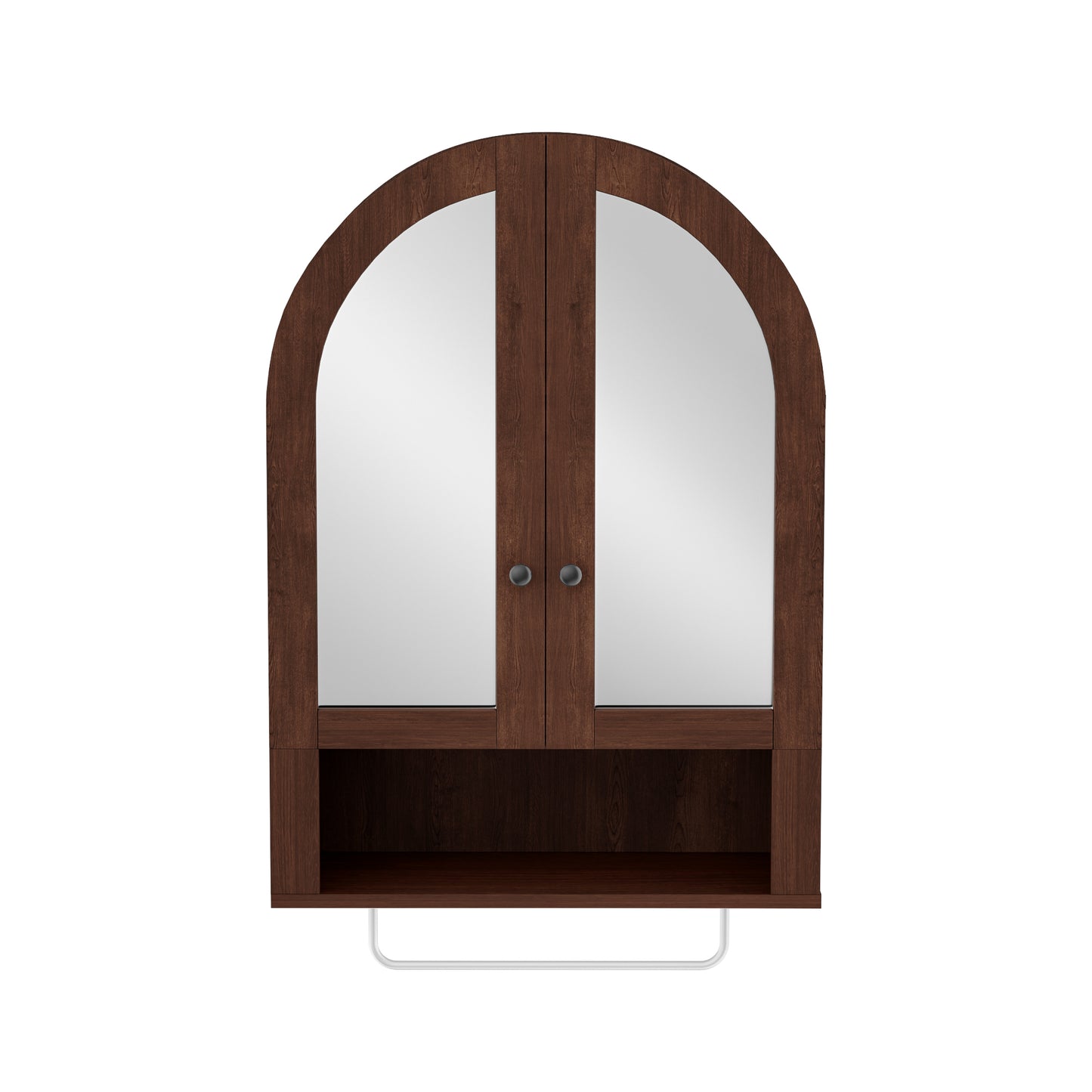 Wall Mounted Arched Cabinet With Mirrored Doors And Adjustable Shelves For Laundry Room, Bathroom, Kitchen