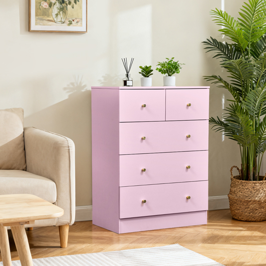 25.98inx15.75inx35.83in  LxWxH  4-Tier 5-Drawer Cabinet Drawer Dresser With Gold Handles Macaron
