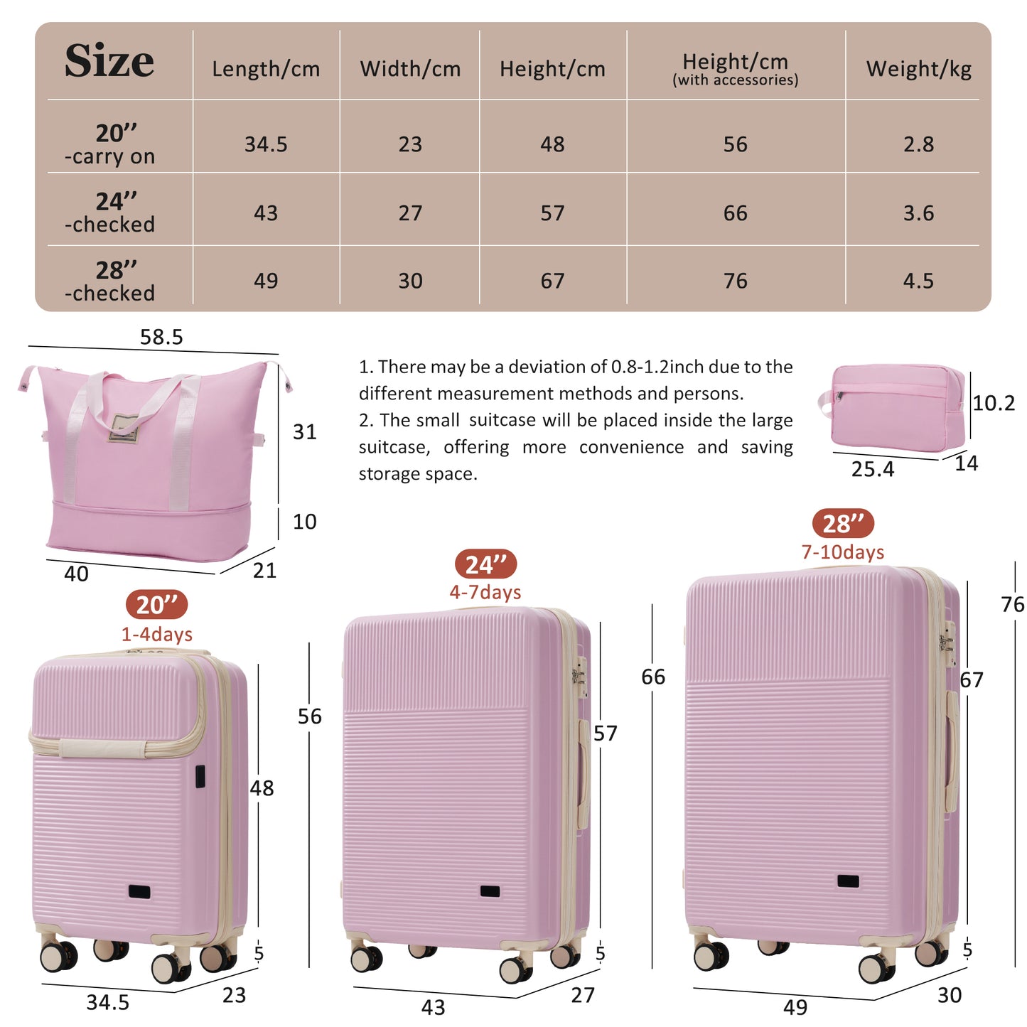 Luggage Sets 5 Piece With Half-opening, Hardside Carry On Suitcase Set With Double Spinner Wheel, Lightweight Travel Luggage With USB Port,TSA Locks