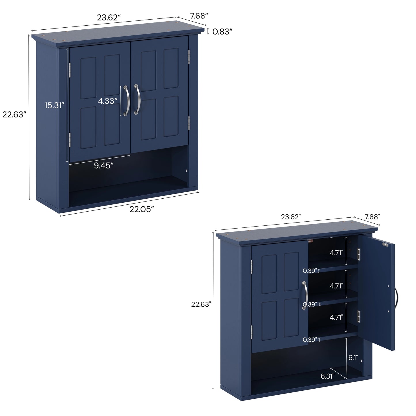 Bathroom Wall Storage Cabinet, Multi -functional Wall Mounted Cabinet With Adjustable Shelves, Medicine Cabinet For Laundry Room & Kitchen & Living Room, Blue