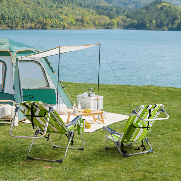 63x65x82cm Short Oxford Cloth Silver White Aluminum Tube Bearing Beach Chair Green Stripes
