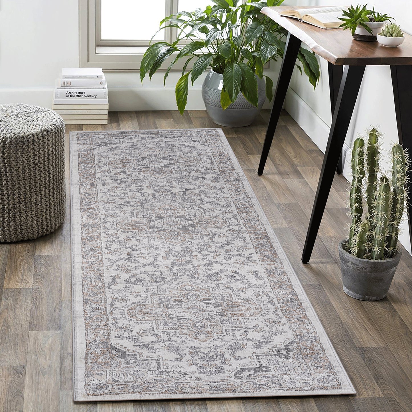 MARFI  2X8 Ivory  Beige  Oriental Runner Rug