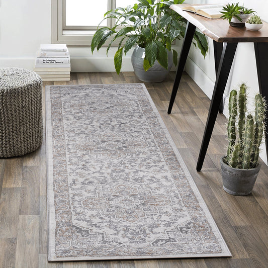 MARFI  2X8 Ivory  Beige  Oriental Runner Rug