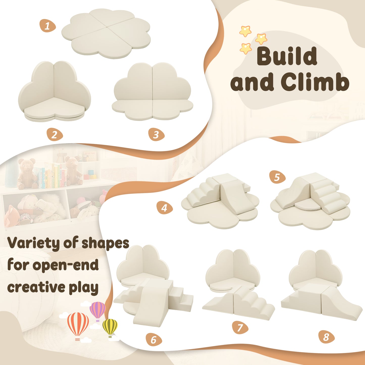 Soft Foam Block Play Structures Climbers For Child Development, 6-Piece Baby Foam Climbing Foam, Climbing Crawling Toys Soft Foam Blocks Activity Play Set
