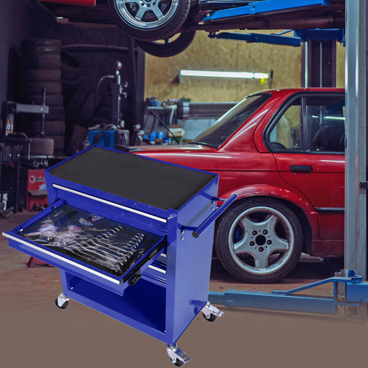 4-Drawer Rrolling Tool Box, 24.4in With 4 Wheels And Drawers With Tools, For Garage, Warehouse, Workshop, Shop,BLUE