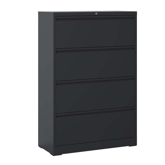 4 Drawer Lateral File Cabinet, Heavy Duty Metal Filing Cabinet, 35.4 Inch Wide Locking File Cabinet For Home Office, Space-Saving Vertical Storage With Anti-Tip Interlock, For Letter Legal A4 Files