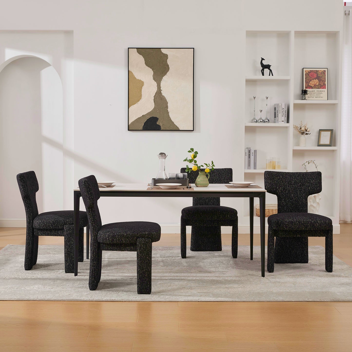 22.05  Wide Modern Upholstered Chenille Dining Chair Set Of 4 With Rubberwood Legs, Armless Curved Back Accent Chairs For Living Room Bedroom Restaurant Cafes Dining Room Reception, Black Gray