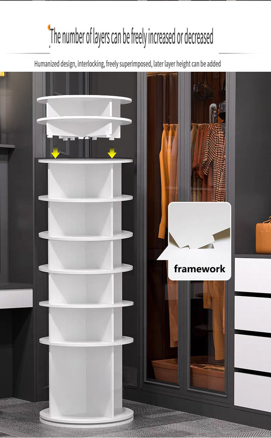 8 Tier Rotating Shoe Rack Tower, Spinning Shoe Display, Shoe Organizer,360 Shoe Rack Storage Round Carousel, Vertical Handbag Rotate Shoes Closet Organization WHITE