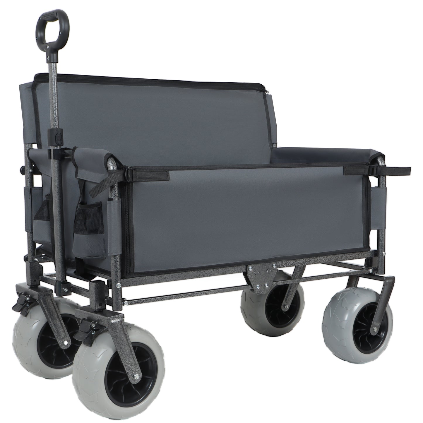 3- In- 1 Folding Wagon With Bench Seat - 500lbs Capacity  9 X4  Beach Tires For Camping & Beach  Gray