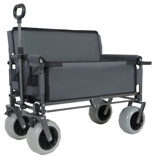 3- In- 1 Folding Wagon With Bench Seat - 500lbs Capacity  9 X4  Beach Tires For Camping & Beach  Gray