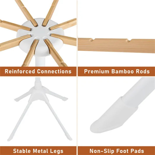 Foldable Bamboo Clothes Drying Rack With 40 Hanger Slots, Space Saving Laundry Drying Stand For Indoor Use