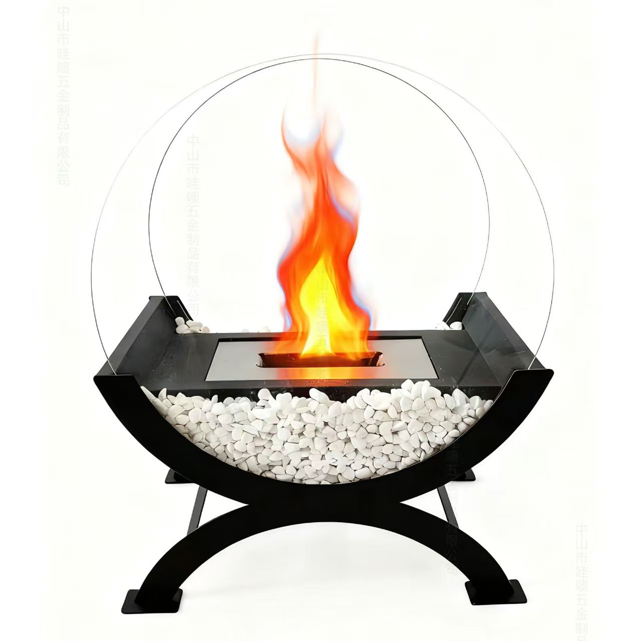 Large Round Glass Tabletop Fireplace  Portable Fire Bowl Clean Burning Fire Pit For Indoor, Outdoor, Patio & Party Events