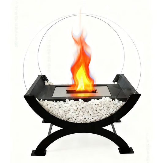 Large Round Glass Tabletop Fireplace  Portable Fire Bowl Clean Burning Fire Pit For Indoor, Outdoor, Patio & Party Events