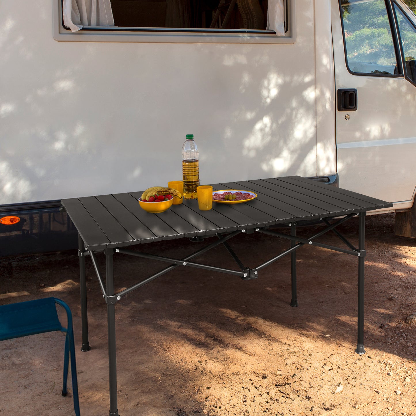 120cm Portable Carbon Steel Camping Table Outdoor Folding Camping Table Portable Ultralight Camping Table Roll-Up Camping Table Folding