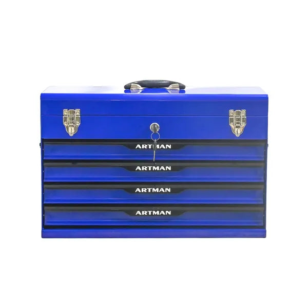 20-inch Steel Portable Tool Box With Drawers - Tool Storage Box Organizer With Metal Lock Closure Device - Powder-coated Tool Storage Cabinet (BLUE)