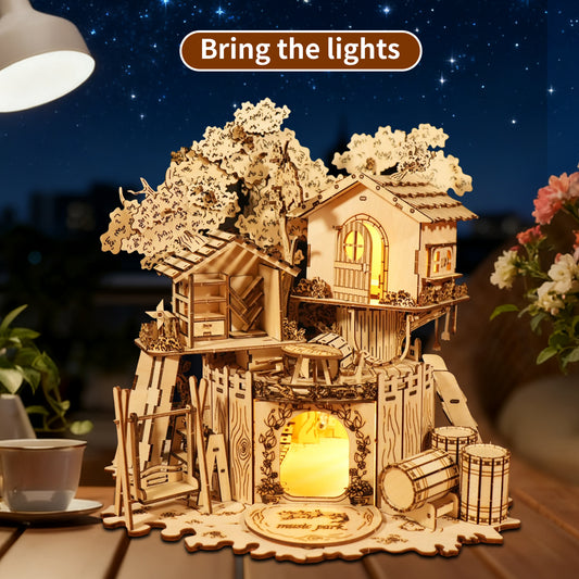 Sales Are Prohibited On The TEMU And SHEIN - 3D Wooden Puzzle Tree House With Light Handmade Crafts Assembly Model Kits  Creative Decoration Birthday And Christmas Gifts