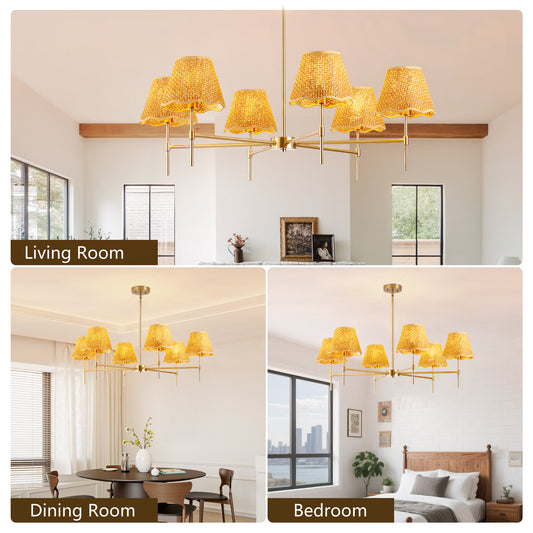 Boho Rattan Chandelier 6-Lights Rustic Industrial Pendant Light Large Adjustable Pendant Lighting Fixtures For Kitchen Island Dining Living Room,UL Listed