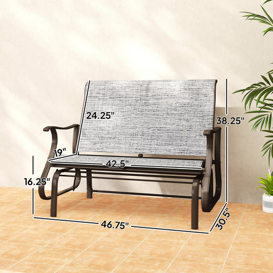 2-Person Outdoor Glider Bench，Patio Glider Loveseat Chair With Powder Coated Steel Frame，2 Seats Porch Rocking Glider For Backyard, Lawn, Garden And Porch, Mixed Gray