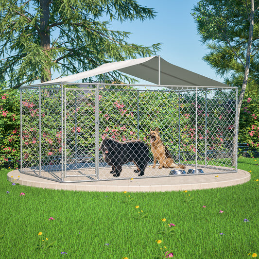 Heavy Duty Outdoor Dog Kennel 13.1x7.5x7.6 Ft, Galvanized Chain Link Playpen With Waterproof Anti-UV Cover, Secure Lock, Large Exercise Pen For Puppy & Small Pets